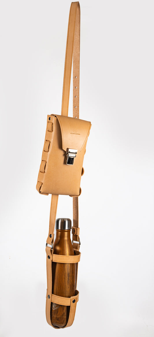 Leather Water Bottle Strap with Pouch